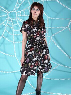 Pretty Snake Black Linen Freak of Nature Shirt Dress